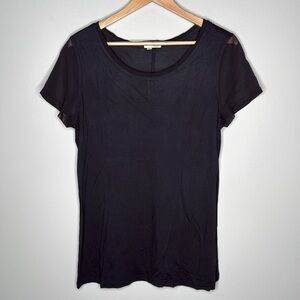 Halogen Nordstrom Short Sleeve Top w/Sheer Sleeves in Black Women's Size Large